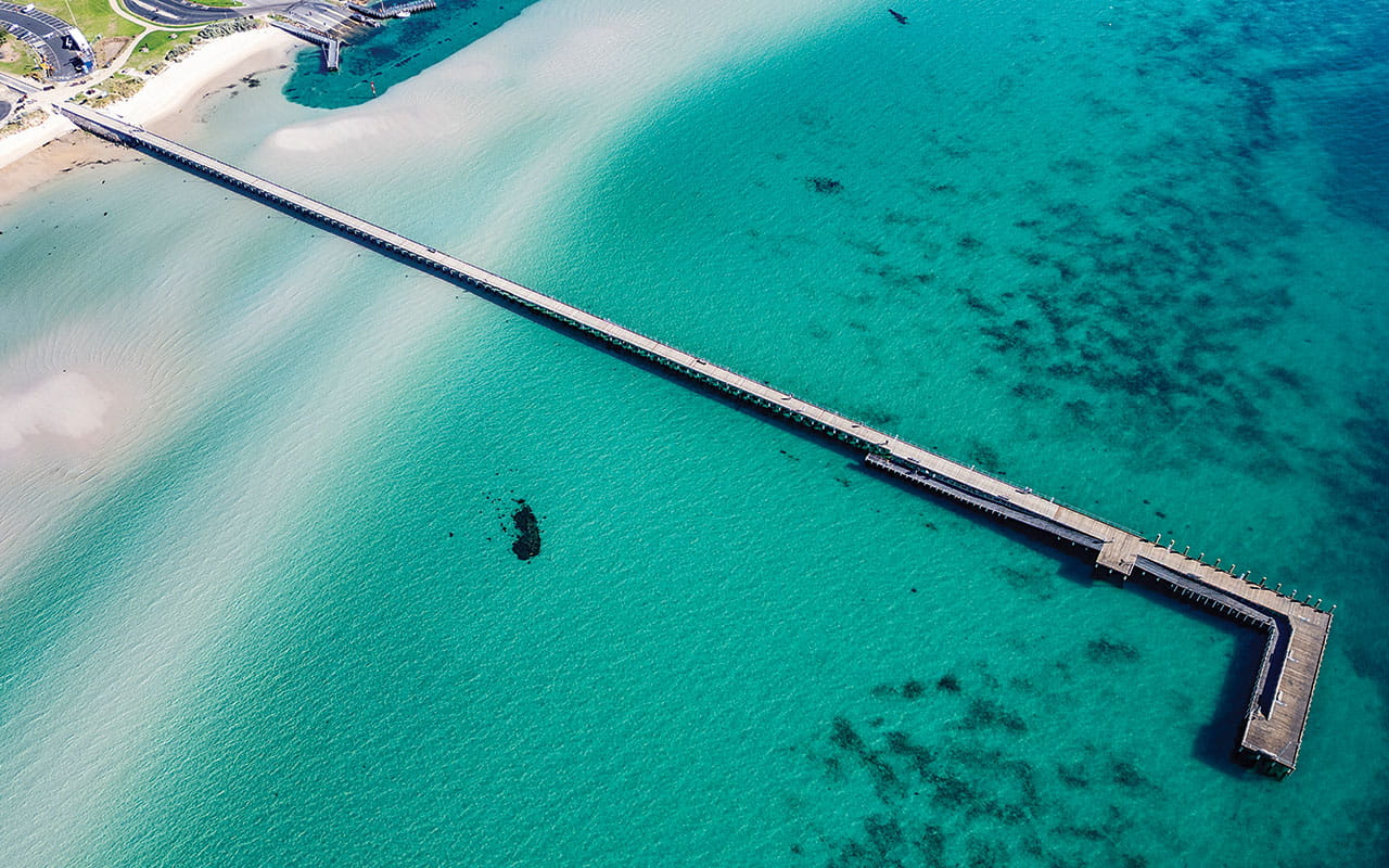 Rye pier stretching out into Port Phillip Bay