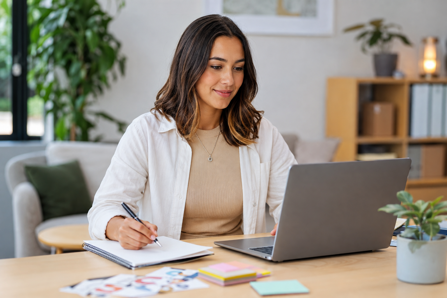 Support coordinator planning a youth services referral at a laptop with notes